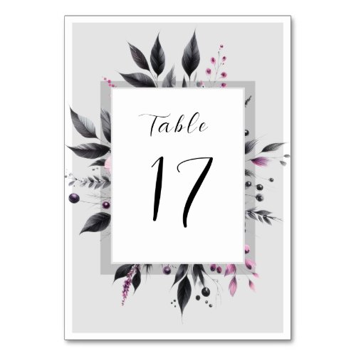 Grey Pink Modern Floral Frame Design Wedding Table Number