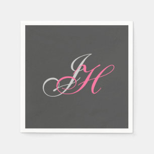 Grey Pink Monogram Simple Plain Cstom Napkins