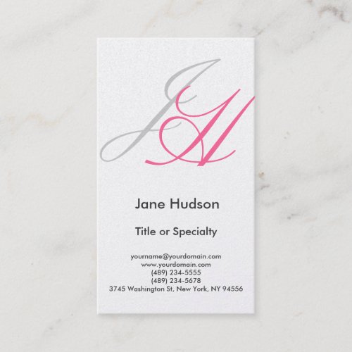 Grey Pink Red Monogram Plain Business Card