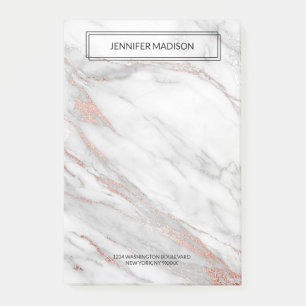 Grey Pink Rose Gold Foil Marble NAME + ADDRESS Post-it Notes