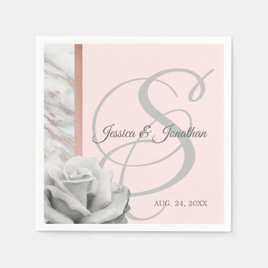 Grey & Pink Rose Gold Foil Marble Wedding Paper Napkin