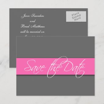 Grey Pink Save the Date Postcard | Zazzle