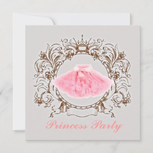 Grey Pink tutu Princess Birthday Party  Invitation