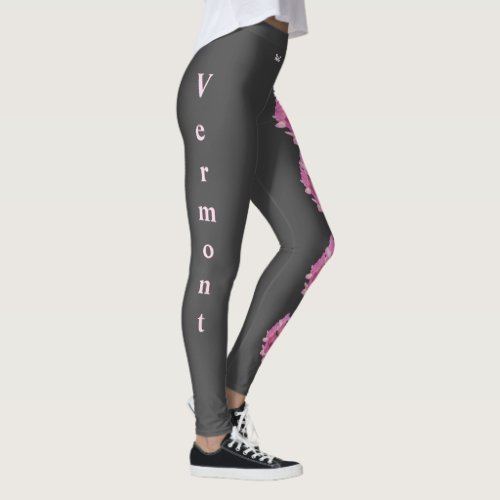 Grey Pink Vermont State Red Clover Flower Leggings