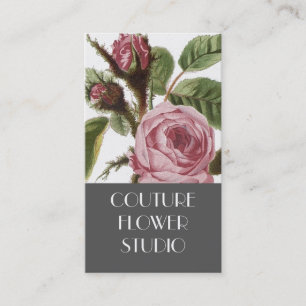 Grey Pink Vintage Rose Florist Business Cards
