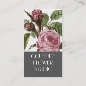 Grey Pink Vintage Rose Florist Business Cards by CoutureBusiness at Zazzle