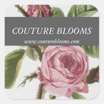Grey Pink Vintage Rose Florist Square Stickers by CoutureBusiness at Zazzle