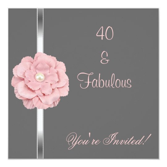 Grey Pink White Pearl Flower Fabulous 40th Party Card