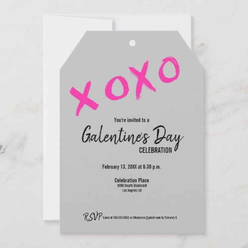 Grey Pink XOXO Cute Galentines Day Party Invitation