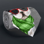 Grey Plaid and a Holiday Boston Terrier Christmas Neck Tie<br><div class="desc">A grey plaid offers a classic look and pairs with a very cool and stylish Boston Terrier in red sunglasses and a green winter scarf for the dog lover's holiday celebrations.</div>