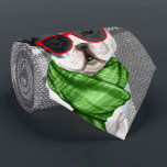 Grey Plaid and a Holiday Boston Terrier Christmas Neck Tie<br><div class="desc">A grey plaid offers a classic look and pairs with a very cool and stylish Boston Terrier in red sunglasses and a green winter scarf for the dog lover's holiday celebrations.</div>