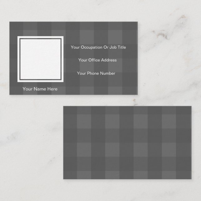 Grey Plaid Checkered Photo Name Phone Template Calling Card (Front/Back)