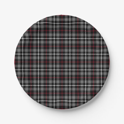 Grey Plaid For Christmas Paper Plate