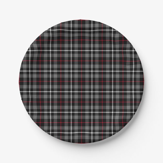 Grey Plaid For Christmas Paper Plate (Front)