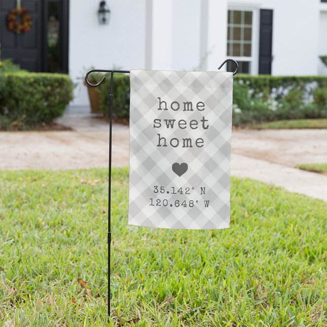 Grey Plaid | Home Sweet Home Custom Coordinates Garden Flag (Creator Uploaded)