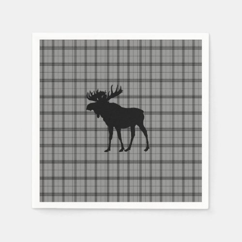 Grey Plaid Moose Napkins