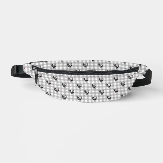 Grey Plaid Roosters Fanny Pack (Front)