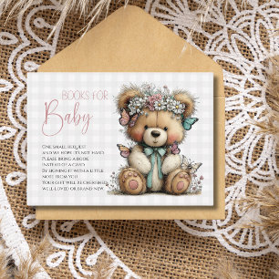 Grey Plaid Teddy Flora Baby Shower Books For Baby Enclosure Card
