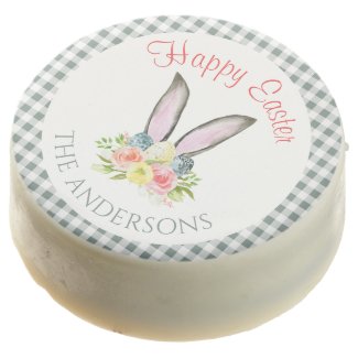 Grey Plaid Watercolor Floral Bunny Ears Easter 