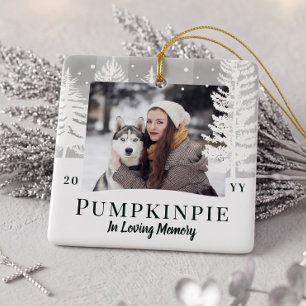 Grey Plaid Winter Pine Tree Pet Memorial Photo Ceramic Ornament