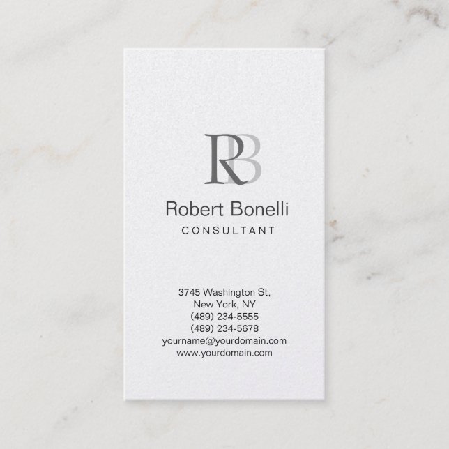 Grey Plain Modern Monogram Business Card (Front)