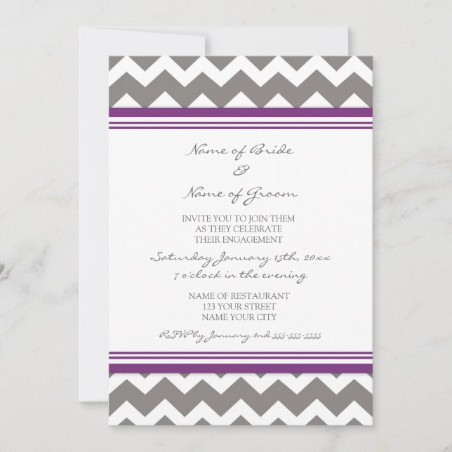 Grey Plum Chevron Engagement Party Invitations (Front)