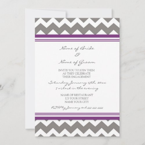 Grey Plum Chevron Engagement Party Invitations