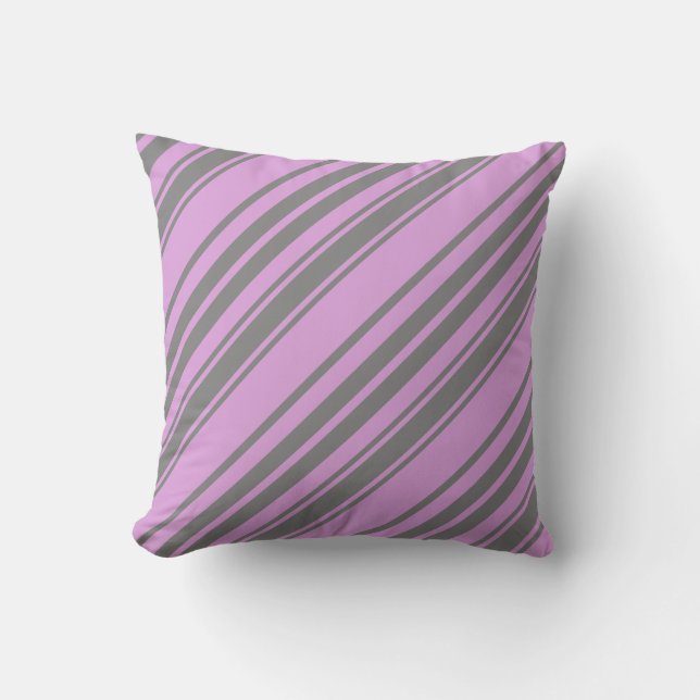 Grey & Plum Colored Stripes Throw Pillow (Front)