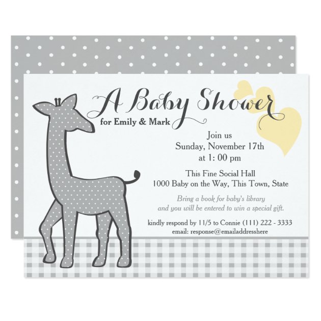 Grey Polka-dot Giraffe Baby Shower Invitation