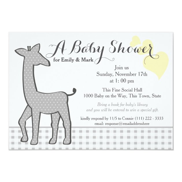 Grey Polka-dot Giraffe Baby Shower Invitation