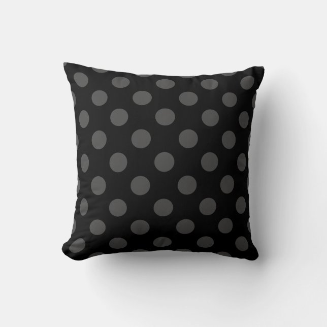 Grey polka dots on black throw pillow (Front)