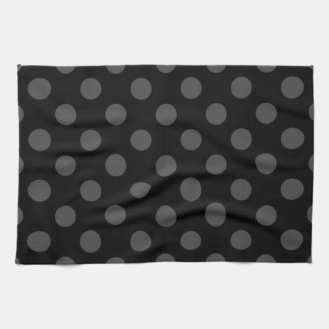 Grey polka dots on black towel (Horizontal)