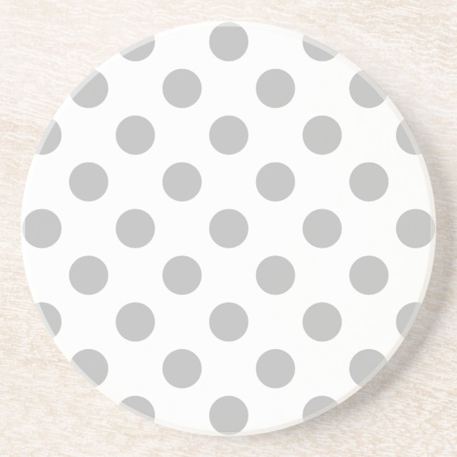Grey polka dots on white drink coaster (Front)