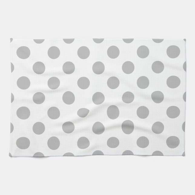 Grey polka dots on white kitchen towel (Horizontal)