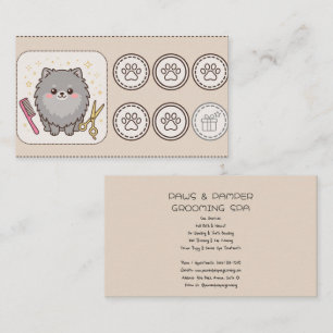 Grey Pomeranian Grooming Paw Stamp Grid Loyalty Card