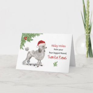 Grey Poodle Christmas From Dog in Funny Santa Hat Card