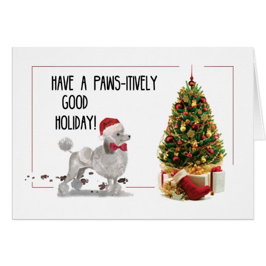 Grey Poodle Funny Christmas Dog with Tree Cards (Front Horizontal)