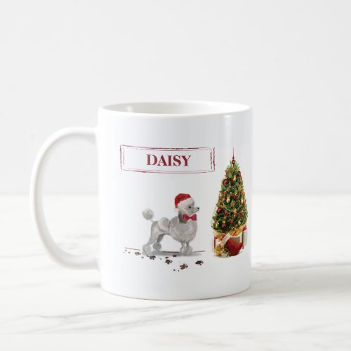 Grey Poodle Funny Christmas Dog with Tree Coffee Mug