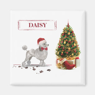 Grey Poodle Funny Christmas Dog with Tree Magnet