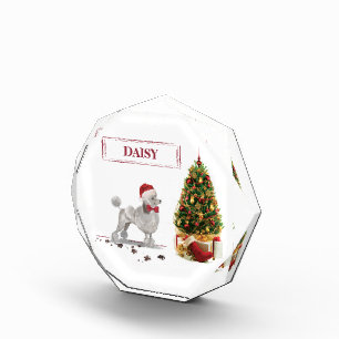 Grey Poodle Funny Christmas Dog with Tree Photo Block