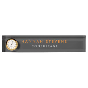 Grey Professional Modern Minimalist Plain Desk Name Plate