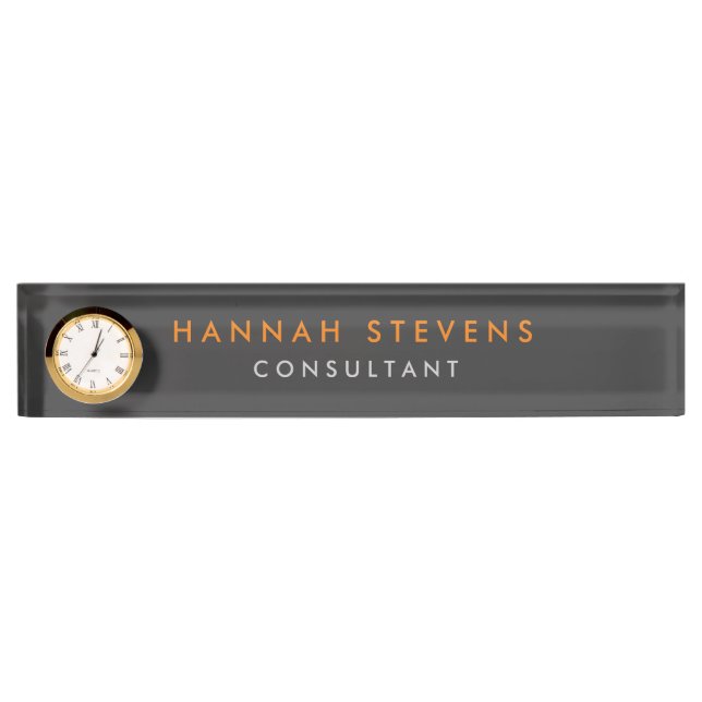 Grey Professional Modern Minimalist Plain Desk Name Plate (Front)