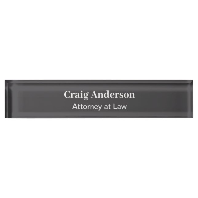 Grey Professional Plain Modern Elegant Desk Name Plate (Front)