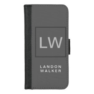Grey professional simple modern initials monogram iPhone 8/7 wallet case