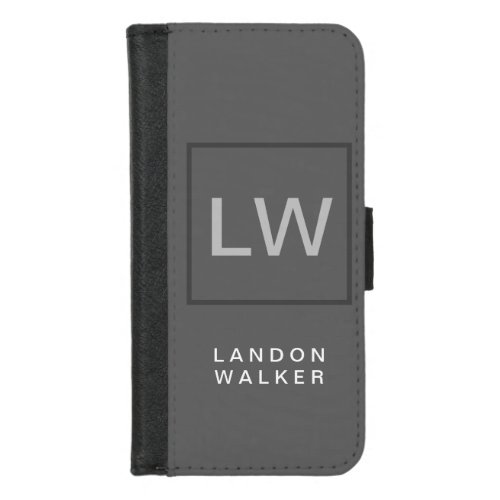 Grey professional simple modern initials monogram iPhone 87 wallet case