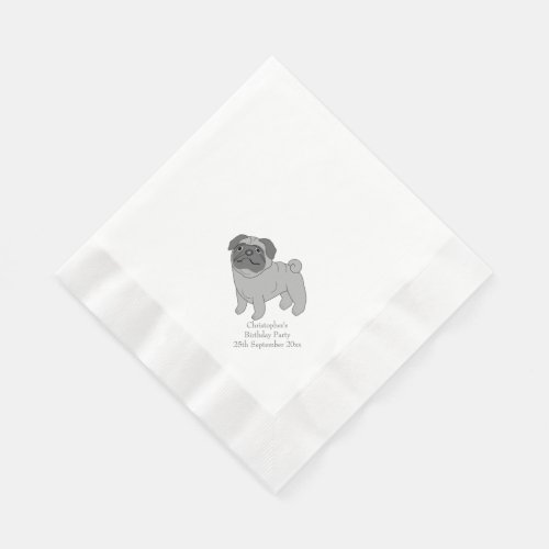 Grey Pug Dog Design Personalised  Paper Napkins