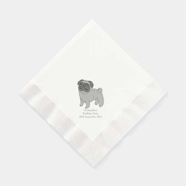 Grey Pug Dog Design Personalised  Paper Napkins (Corner)