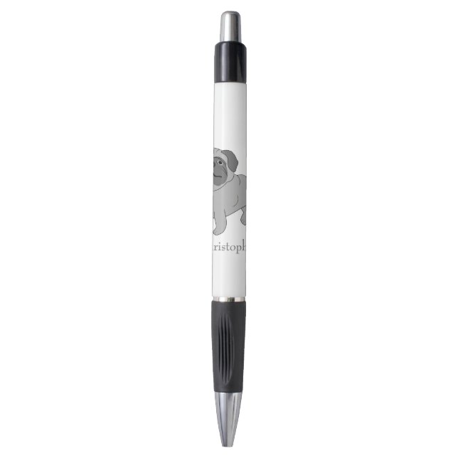 Grey Pug Dog Design Personalised Pen (Front Vertical)