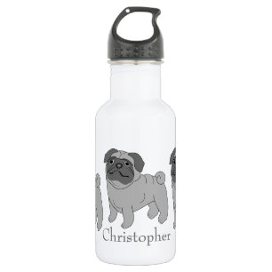 Grey Pug Dog Design Personalised Stainless Steel Water Bottle