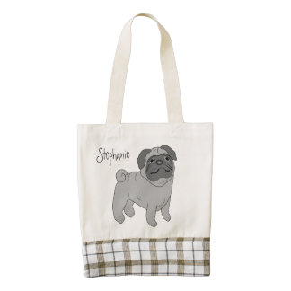 Grey Pug Dog Just Add Name Zazzle HEART Tote Bag